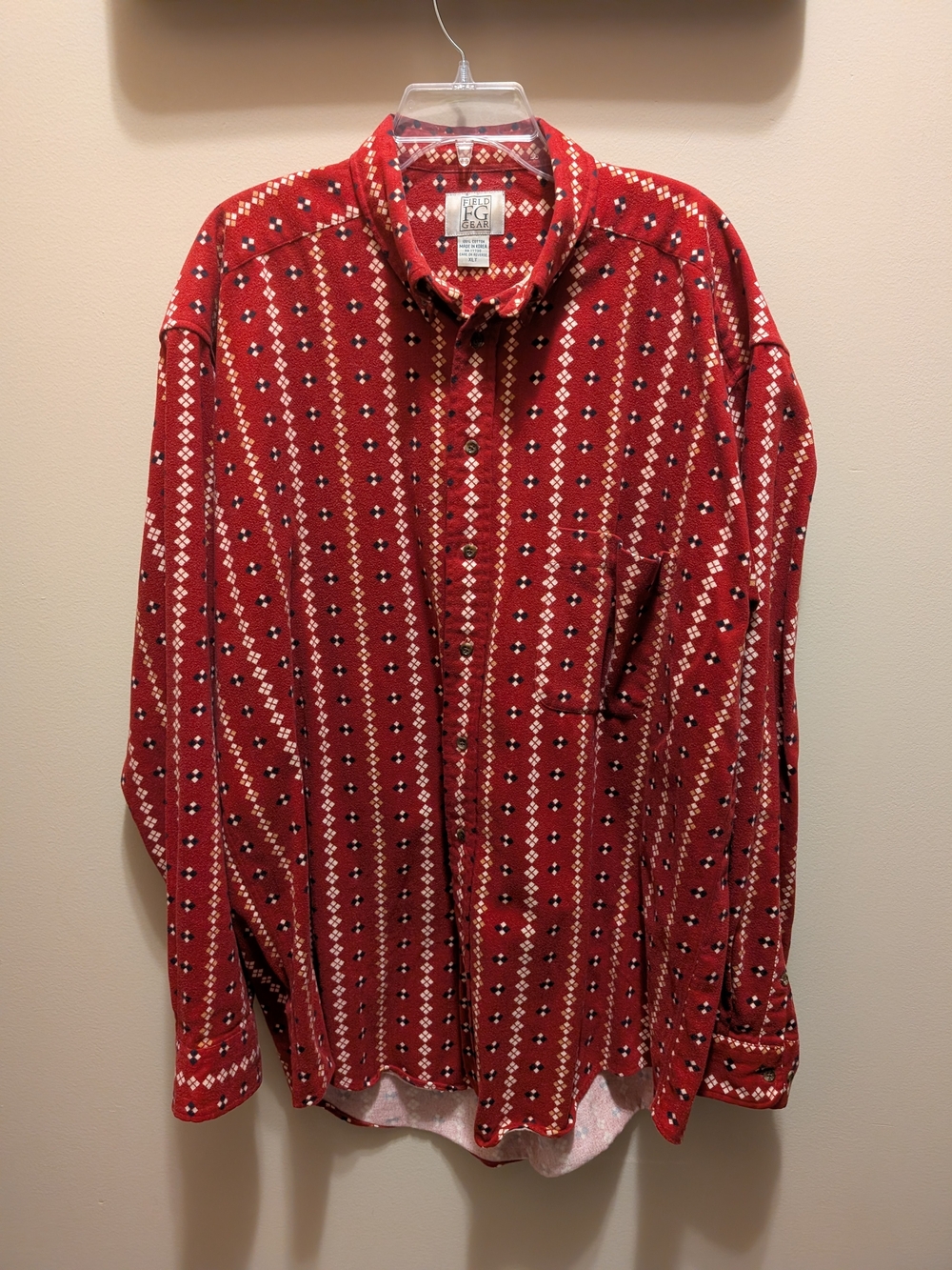 Men's Red Patterned Button-Down Shirt by Field Gear